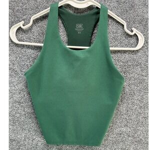 Athleta Girl Ribbed Racerback Tank Top Green High Neck Crop XL 14 Activewear